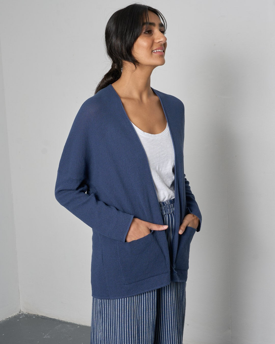 Bibico Rosie Edge To Edge Cardi Navy Side View Berrimas Overflow
