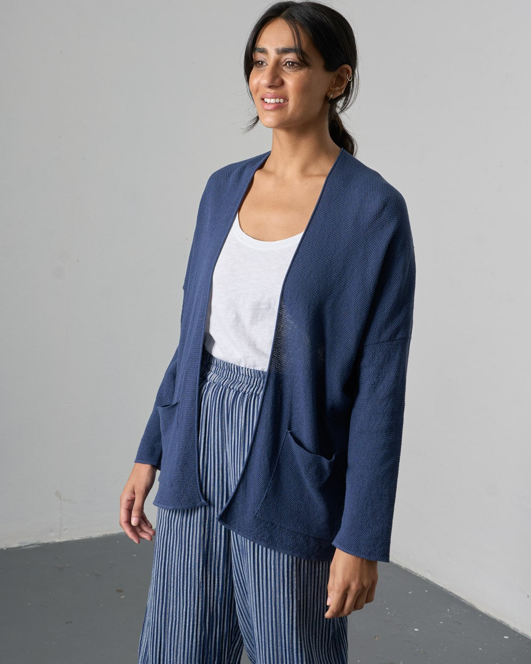 Bibico Rosie Edge To Edge Cardi Navy Front View Berrimas Overflow