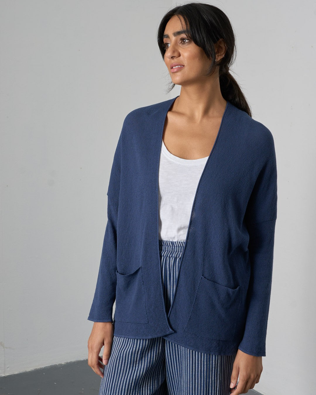 Bibico Rosie Edge To Edge Cardi Navy Front View Berrimas Overflow