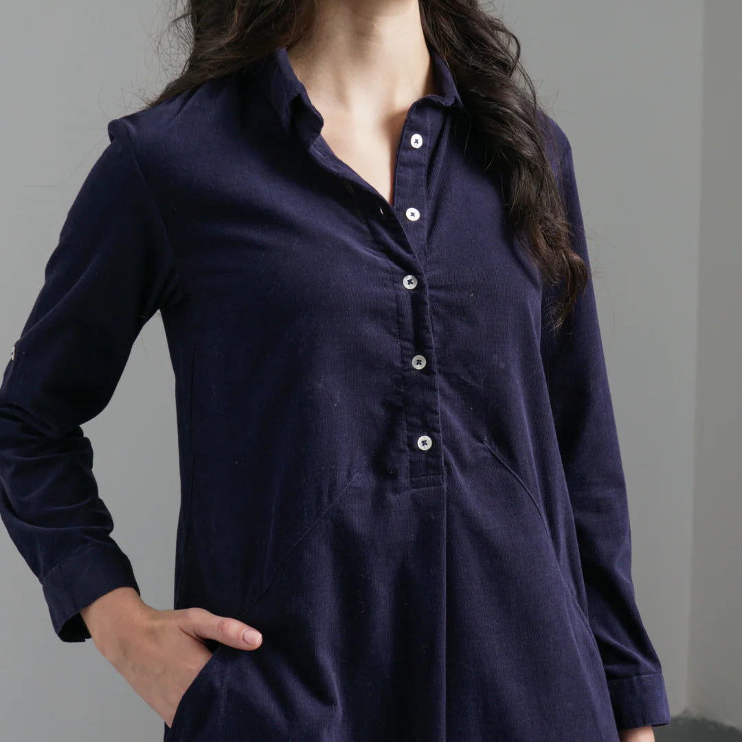 Natural fibres shirtdress in navy cord