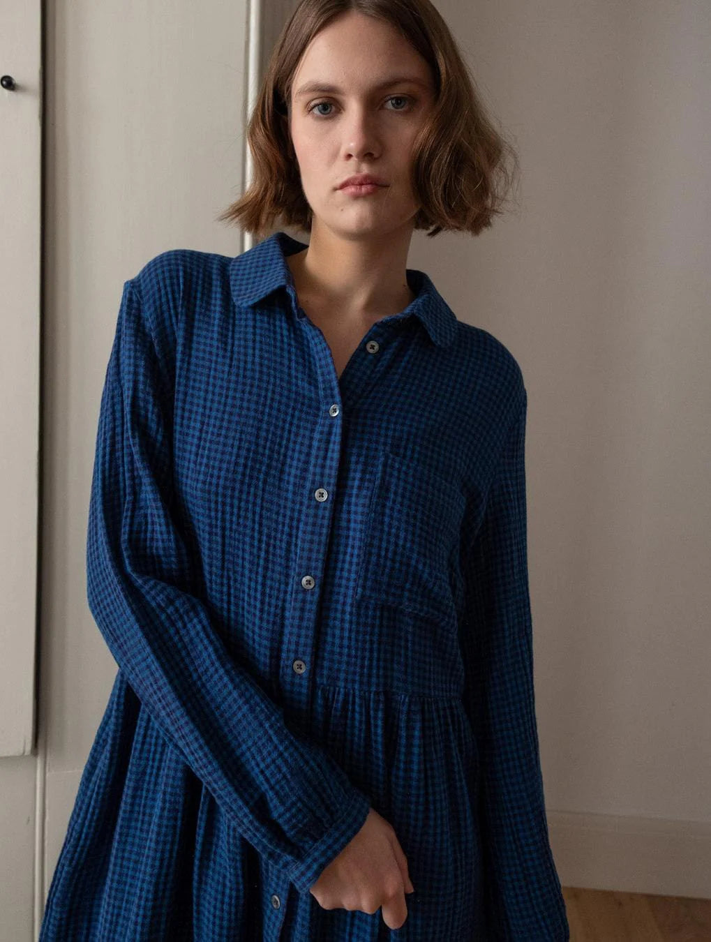 Bibico check shirtdress in blue