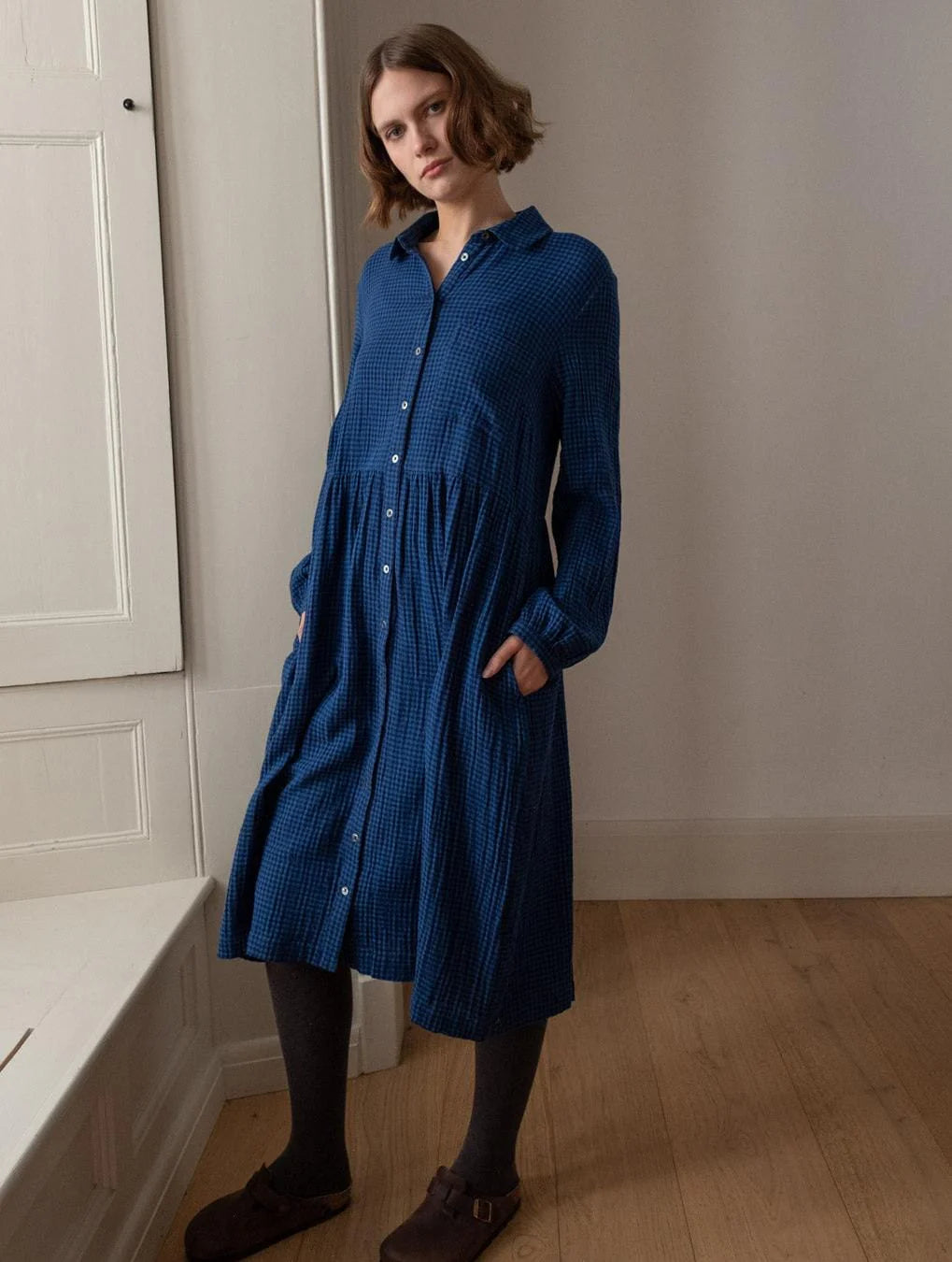 Blue check shirt dress from Bibico