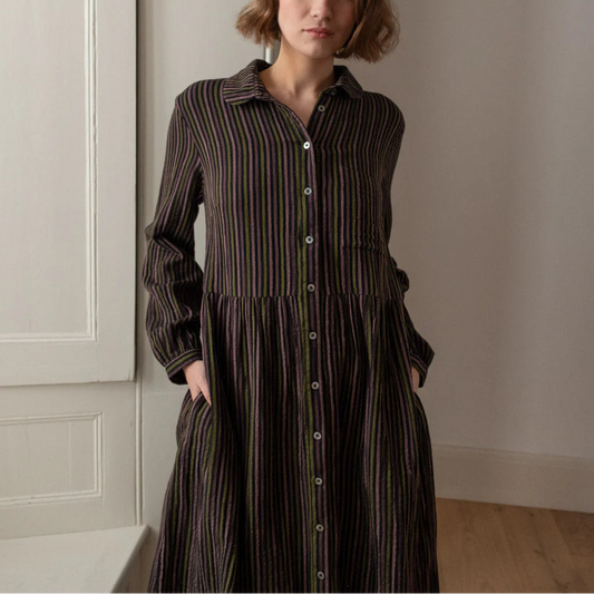 Striped shirtdress for winter. Cotton from Bibico.