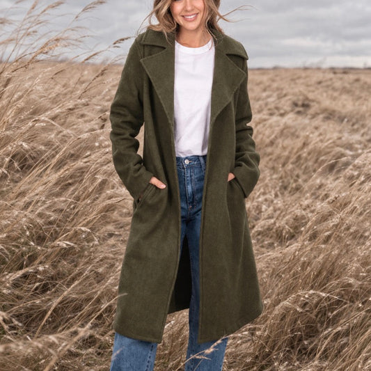 Women’s boiled wool coat in green olive