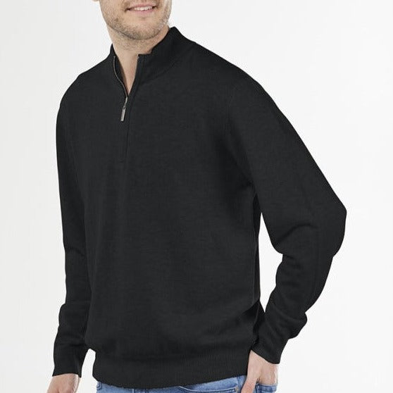 Men's 1/4 zip pullover from Bridge and Lord. Men's black jumper. BL3513