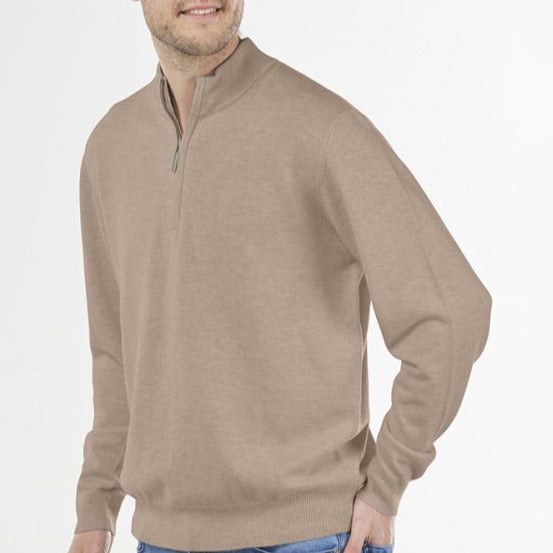 Bridge and Lord men's 1/4 zip in camel. BL3513