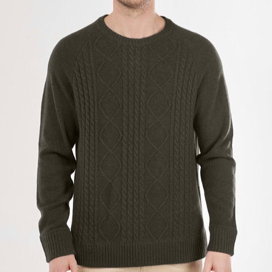 Bridge and Lord men's cable knit jumper in loden .