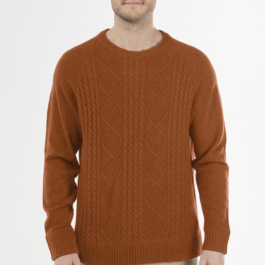 Bridge and Lord mens cable knit jumper in Tibetan tan.