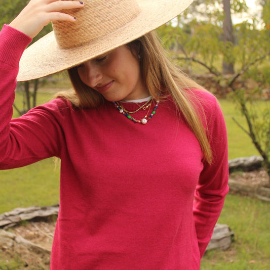 Bridge and Lord Ladies crew neck in Rose.