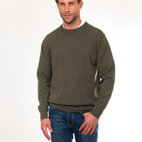 Bridge and Lord Knitwear. Merino and Cashmere jumper or sweater for men in green.