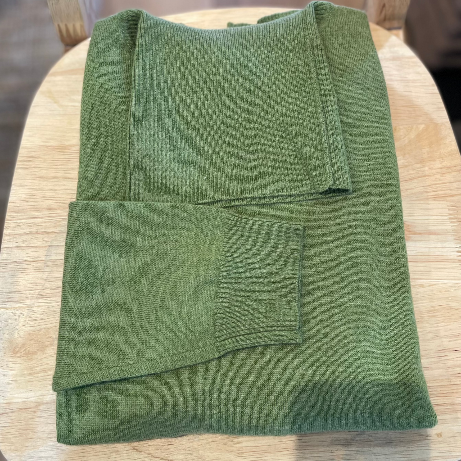 Bridge and Lord Women's roll neck jumper. Merino and Cashmere wasabi.