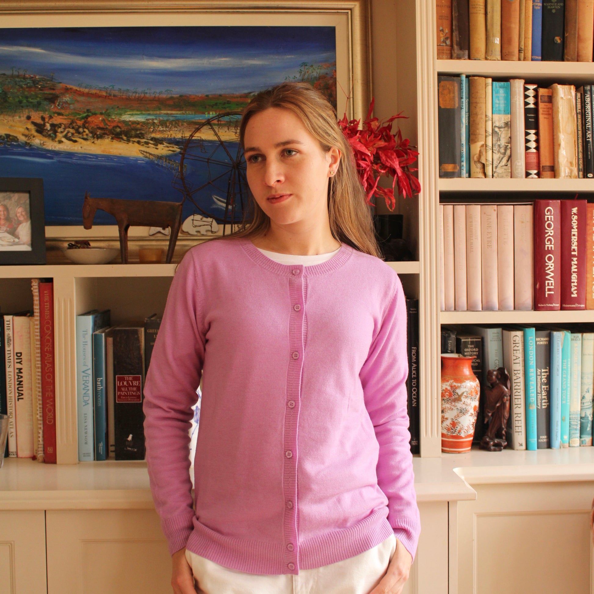 Bridge and lord crew cardigan in lilac