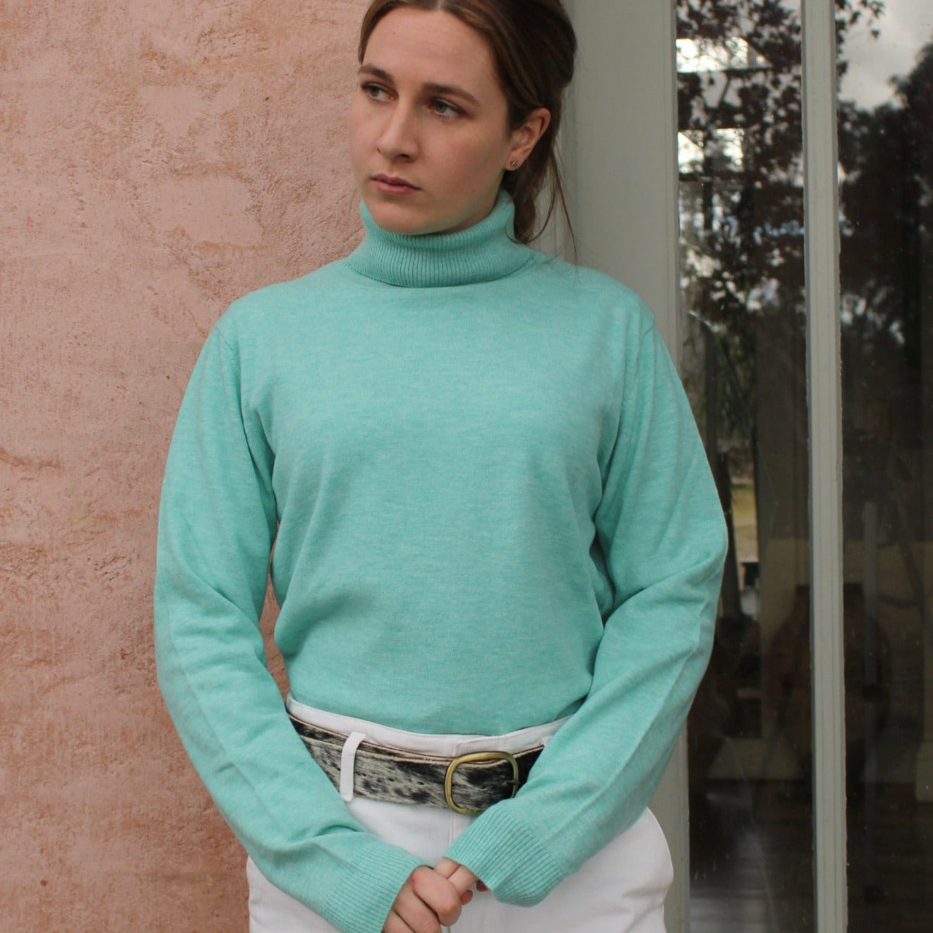 Bridge and Lord's women's roll neck top or jumper, in sea foam