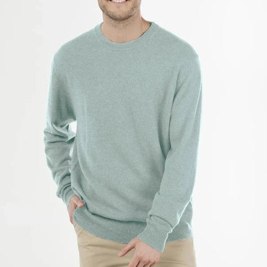 Mens Bridge and Lord crew neck jumpe in sage. Australian Merino wool and cashmere.