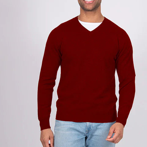 Men's vee wool jumper red