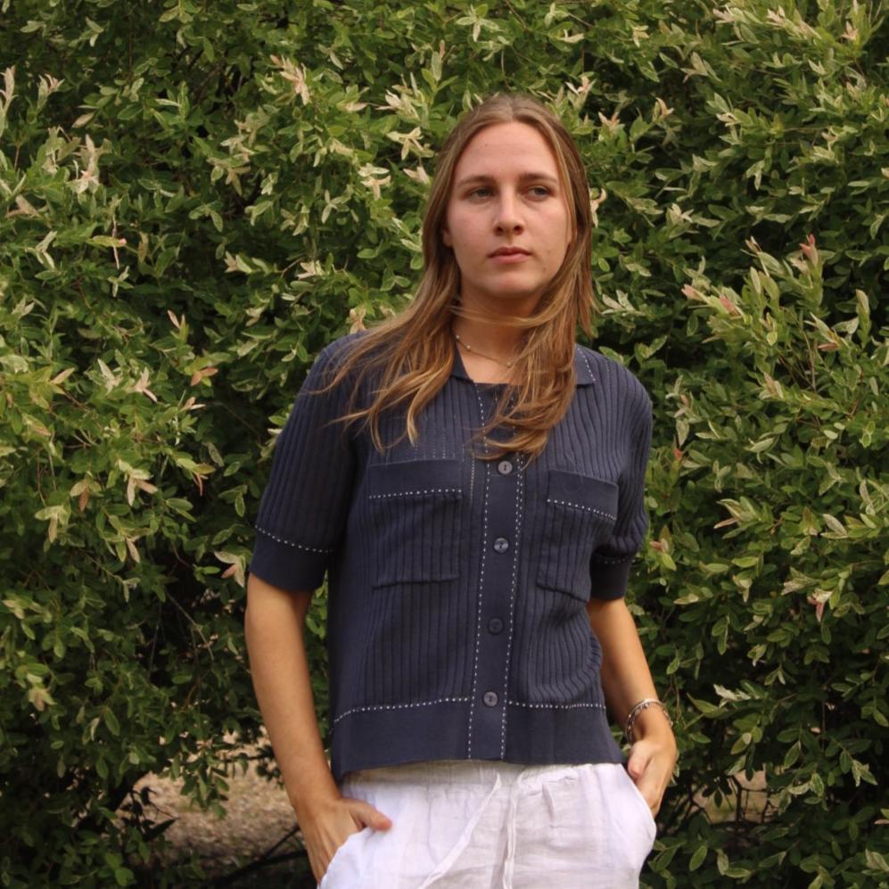 Bridge and Lord back Buttoned Vest in terracotta.