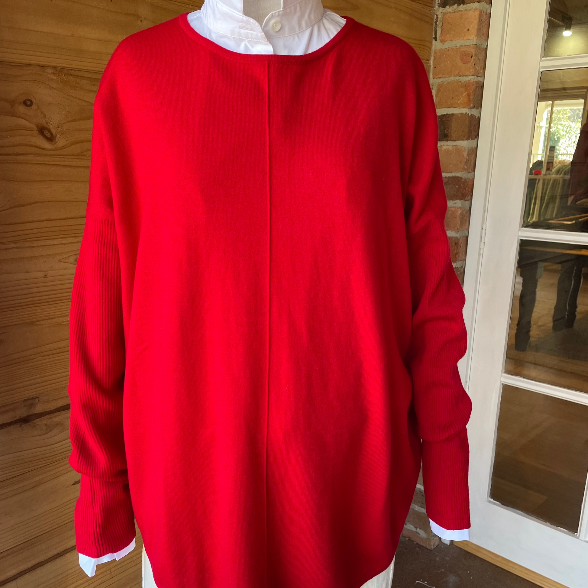 Bridge and Lord womens jumper red. Merino wool and cashmere.