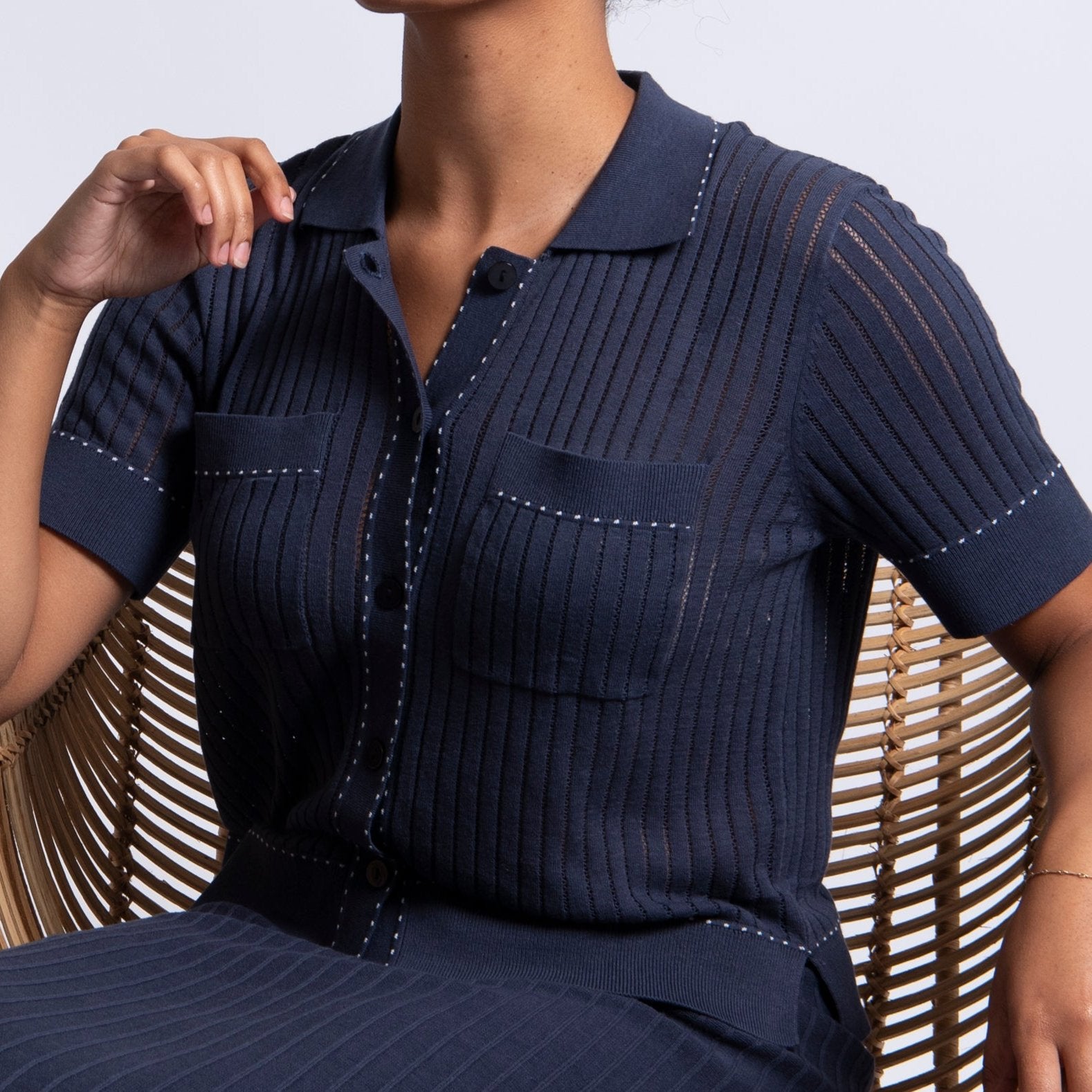 Ladder stitch top from Brige and lord. Blue.