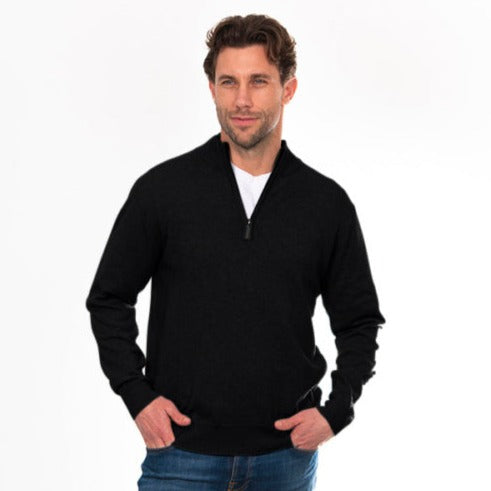 Mens quality jumper. Bridge and Lord sweater in  Australian merino wool and cashmere. Colour dark grey.