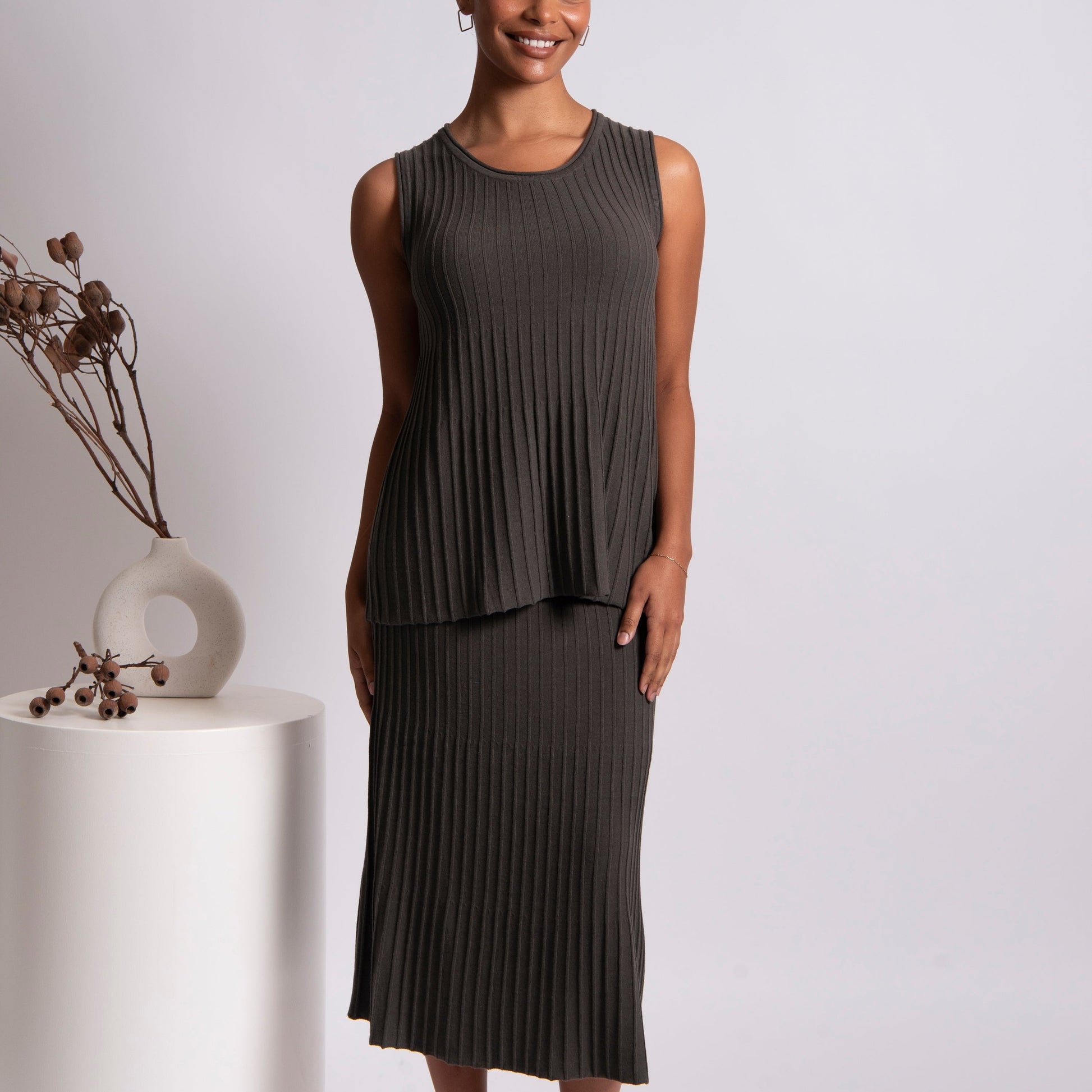 Bridge and Lord Rib skirt in olive.