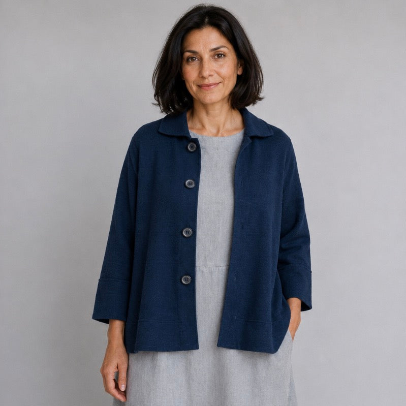 Women’s merino wool swagger jacket in petrol from By Basics in Denmark. 