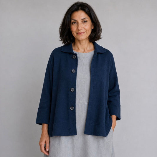 Women’s merino wool swagger jacket in petrol from By Basics in Denmark. 