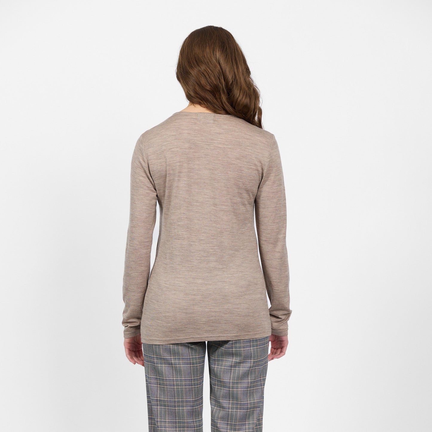 Crew neck merino wool top in twig from Vassalli