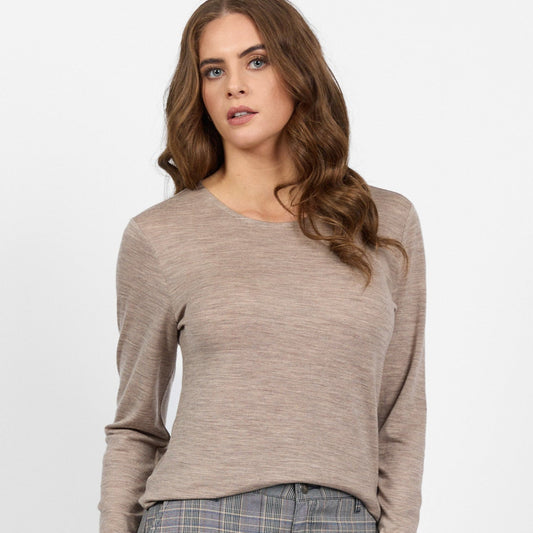 Crew neck merino wool top in twig from Vassalli