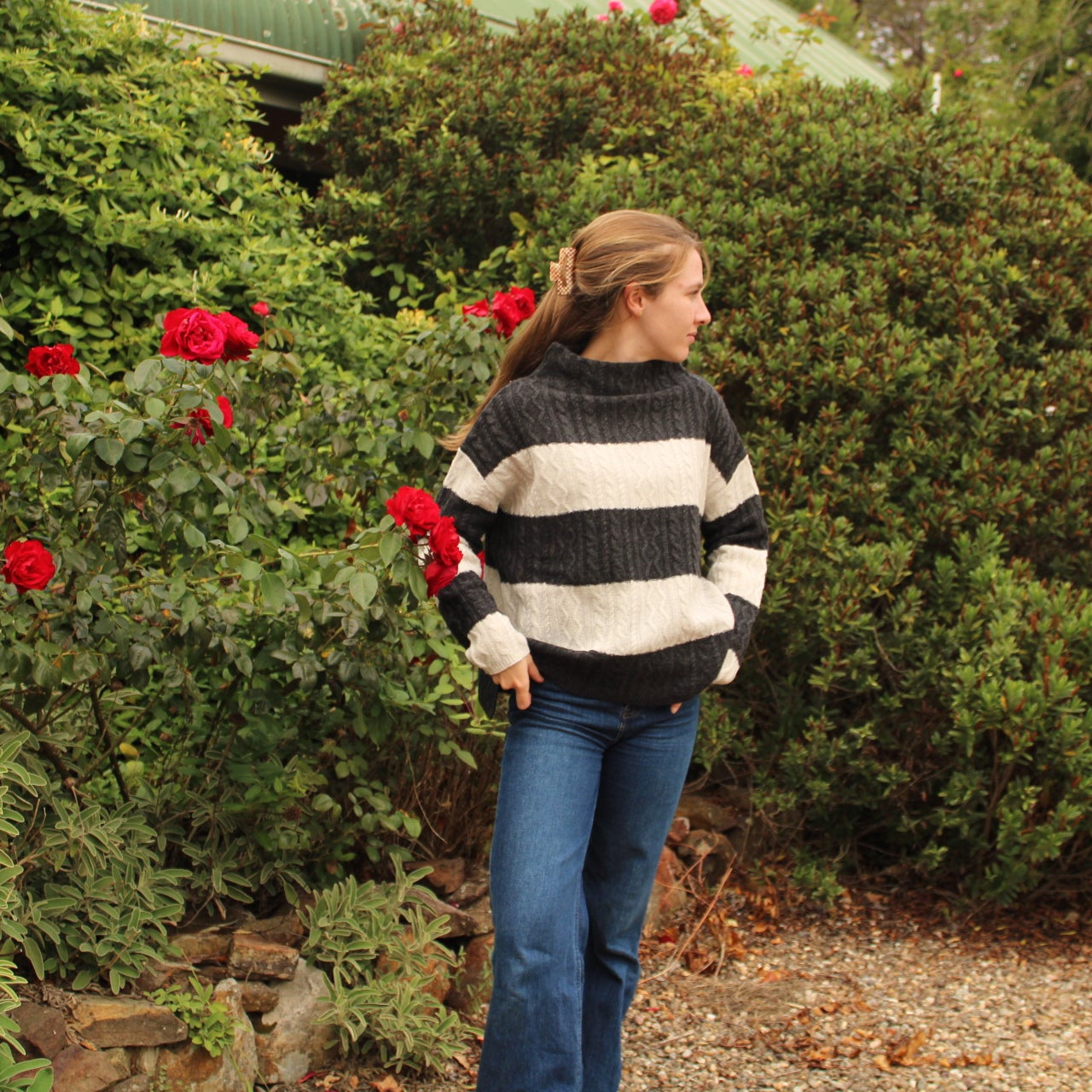 Striped, funnel neck jumper from Nature of Knitwear