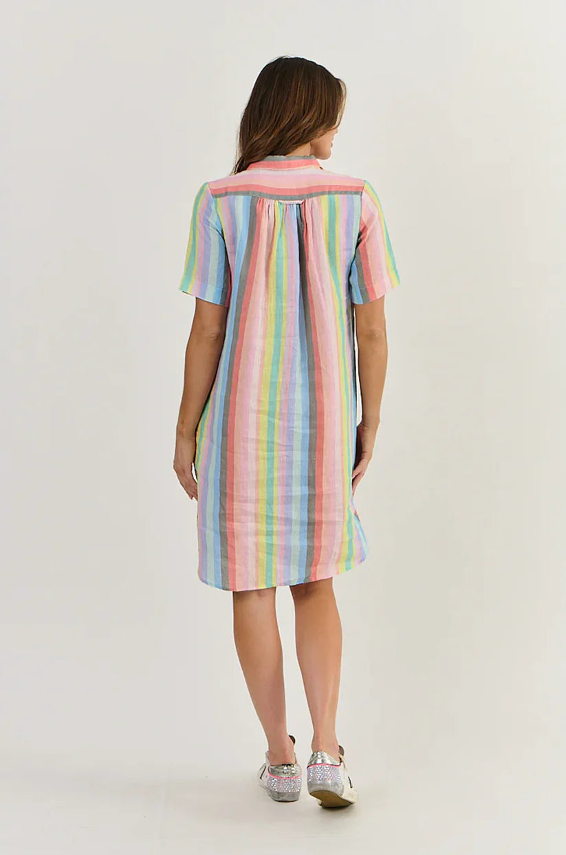 Enveloppe Linen Shirtdress in Pastel stripes.