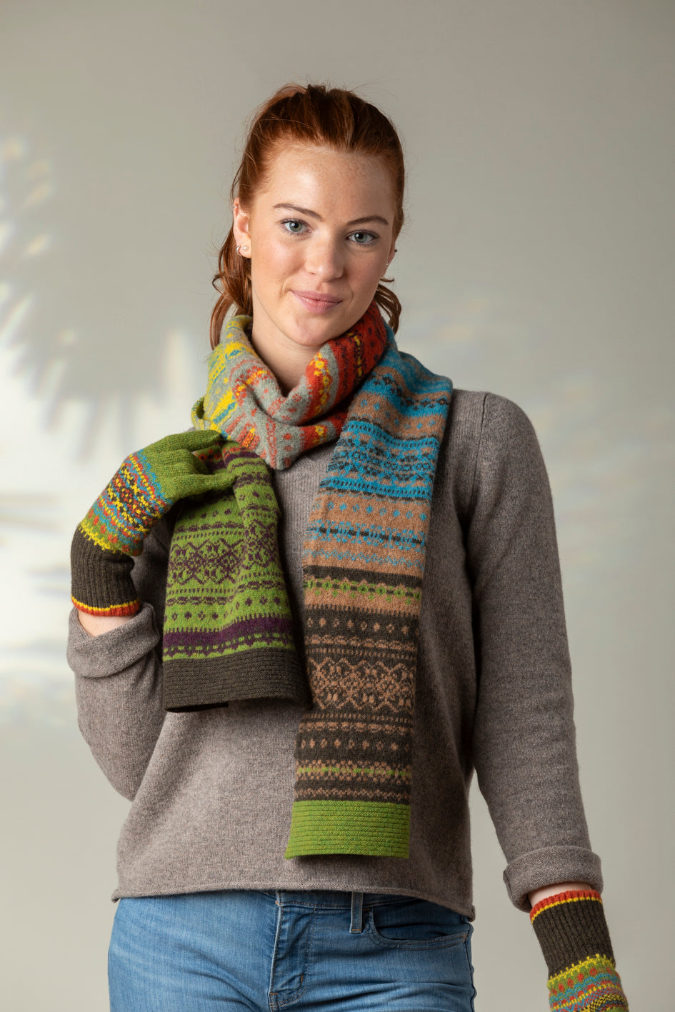 Eribe's Alloa Fair Isle Scarf in October with all winter accessories