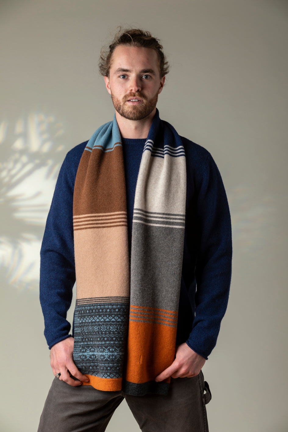 Scottish Knitwear Eribe's Alloa Striped Scarf in Winter