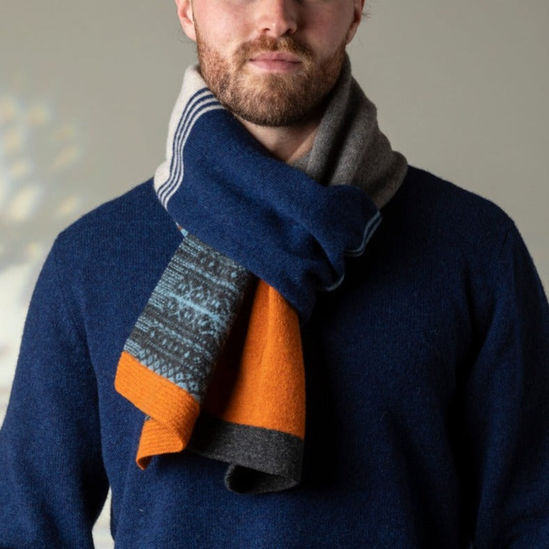 Eribe's Alloa Striped Scarf in Winter for men or women.