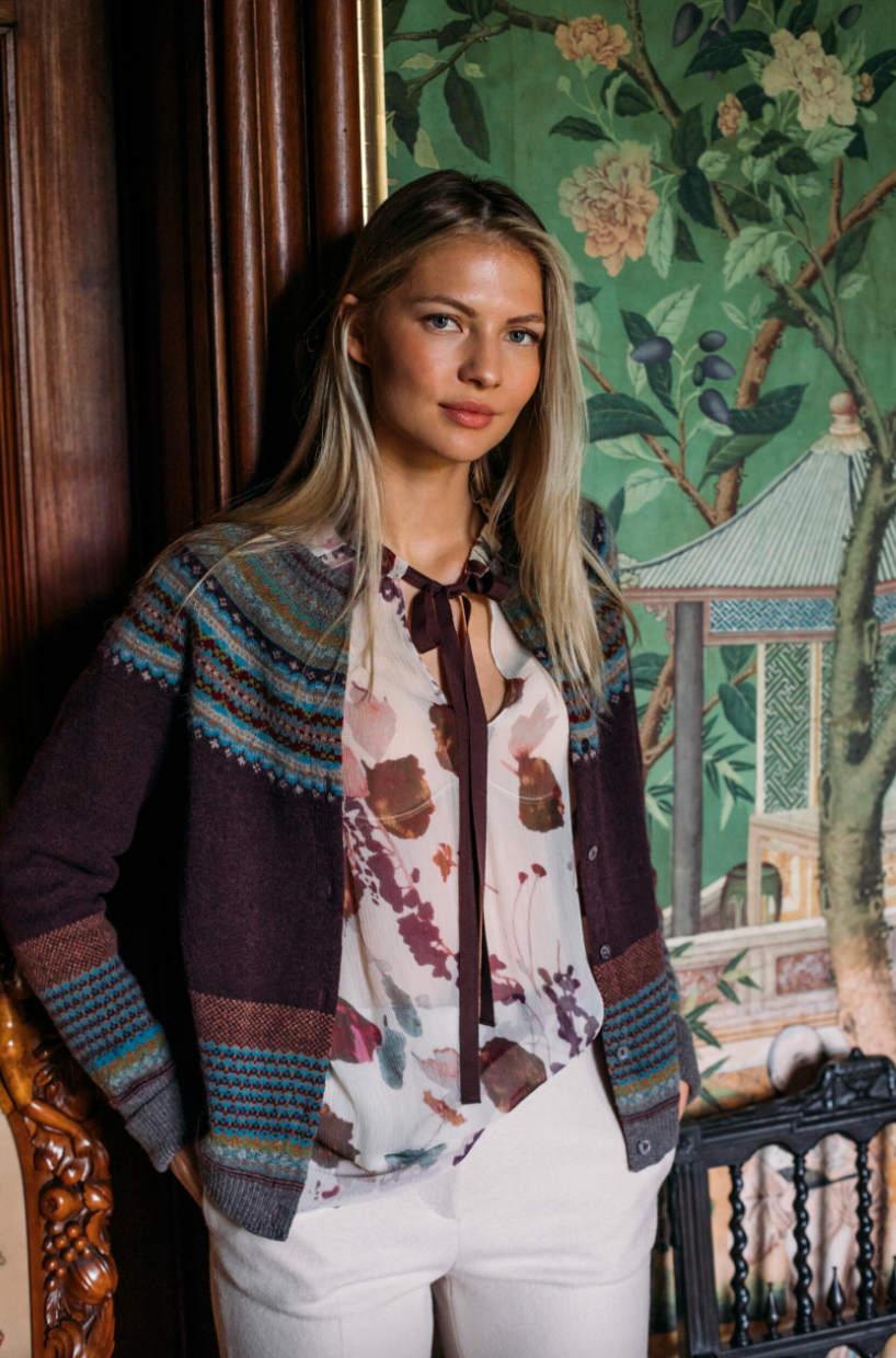 Eribe's fair isle Alpine Cardigan in Potpourri