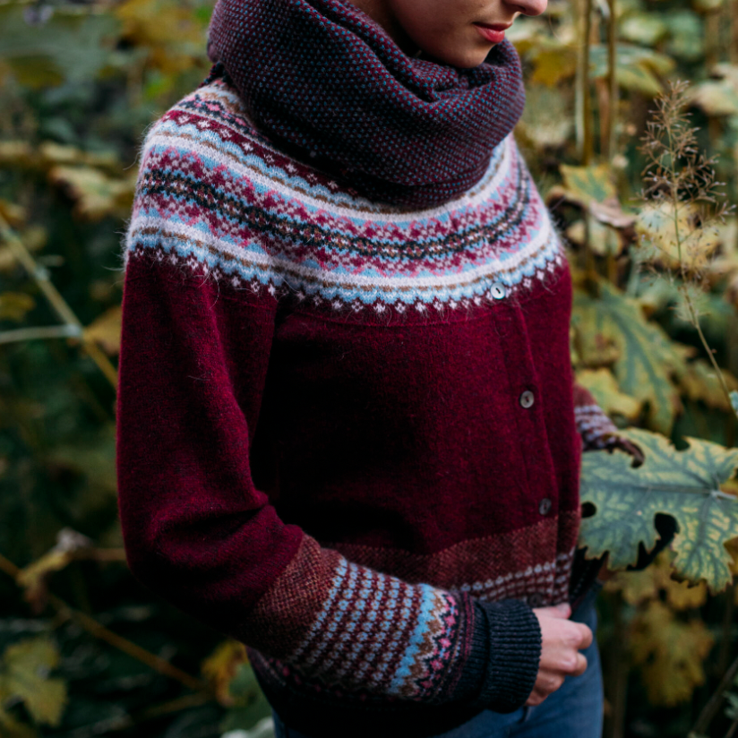 Eribe's fair isle Alpine cardigan in Potpourri