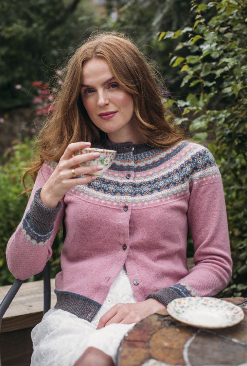 Eribe's Fair Isle Alpine Short Cardigan in Vintage Pink