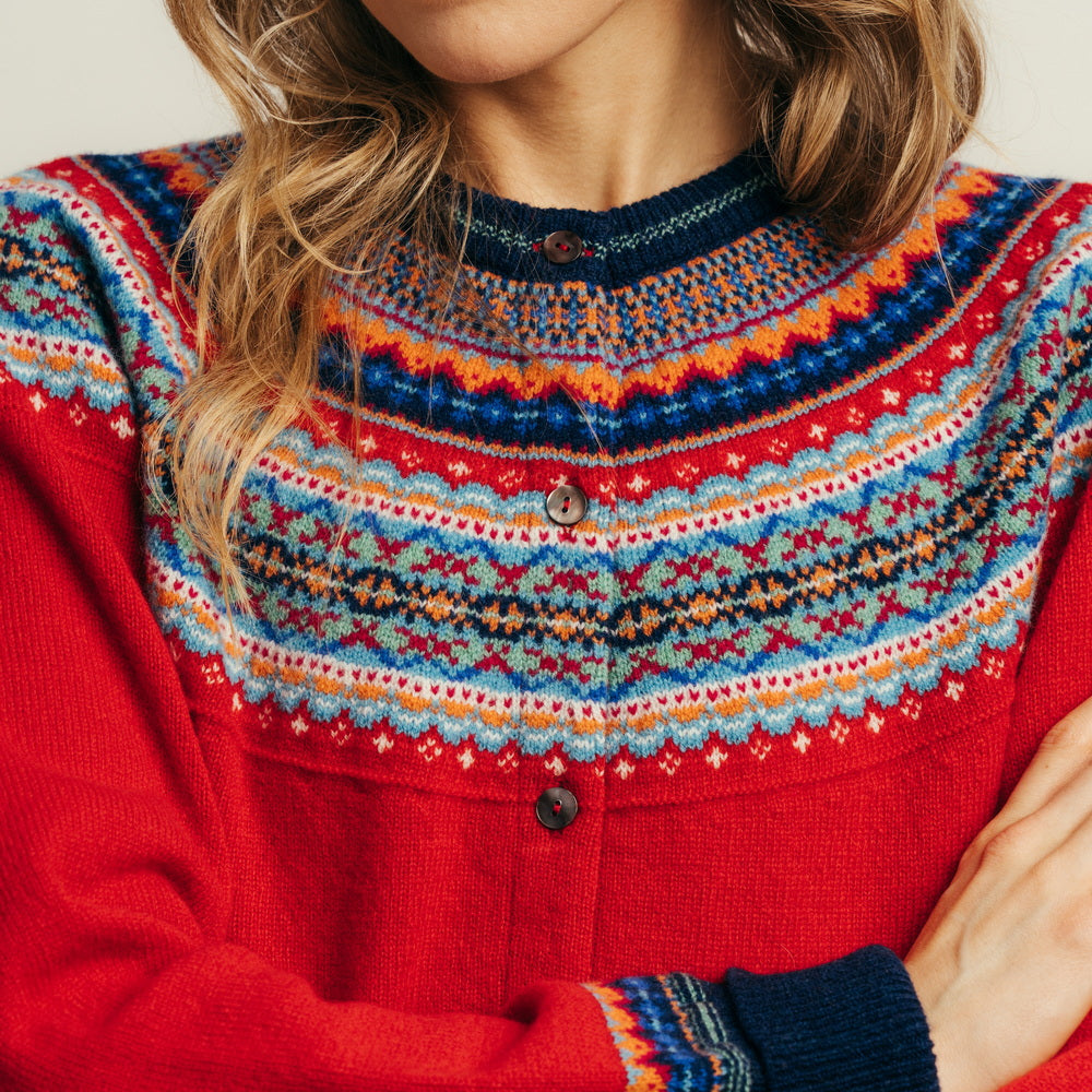 Eribe Alpine in Cherry red. Scottish Fairisle knitwear.