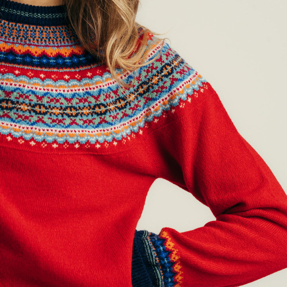 Eribe Fairisle in Red. Merino Wool. Quality Scottish Knitwear.