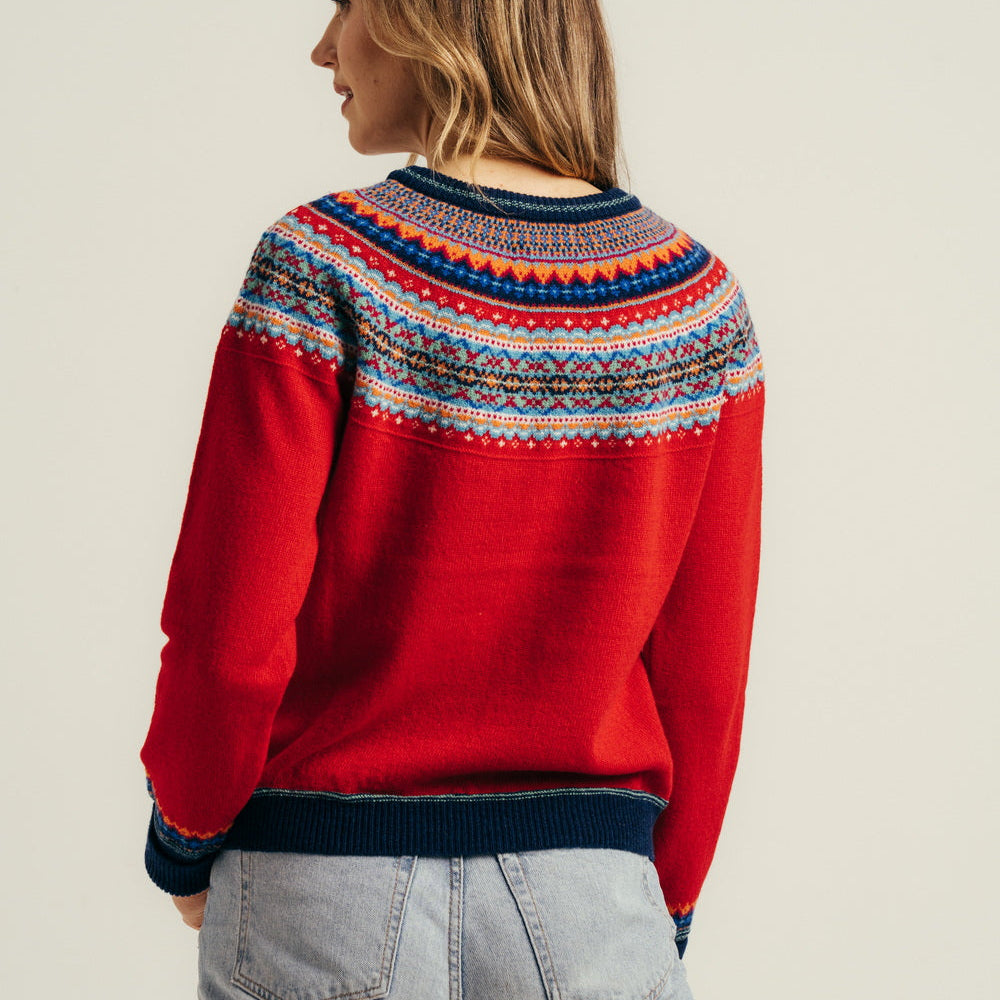 Eribe Short sweater in Cherry Red. Alpine collection.