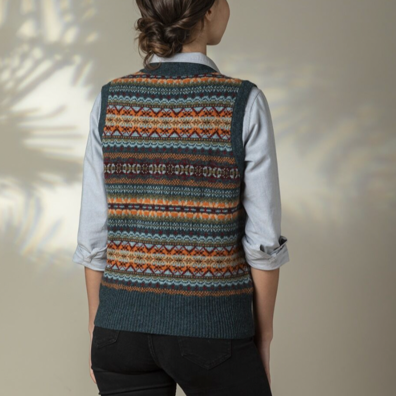 Eribé's Kinross Fair Isle Waistcoat in Prelude. Merino Wool.