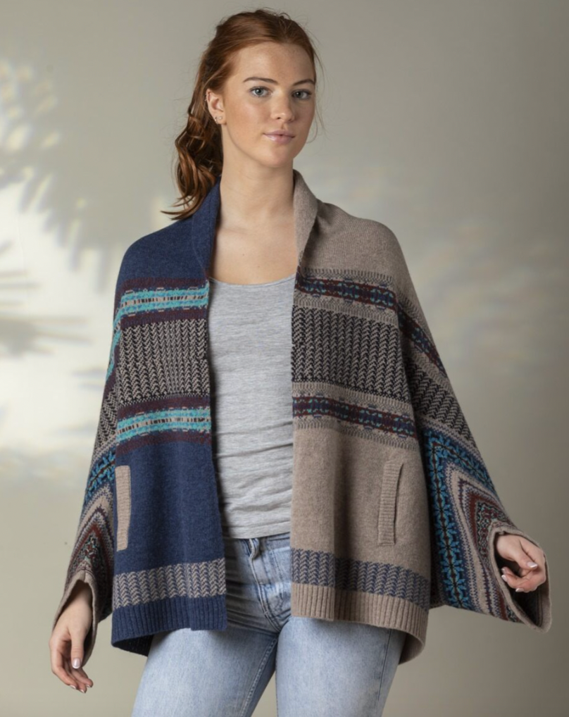 Eribe's Montrose Blanket Coat in Oban Sky, reversible