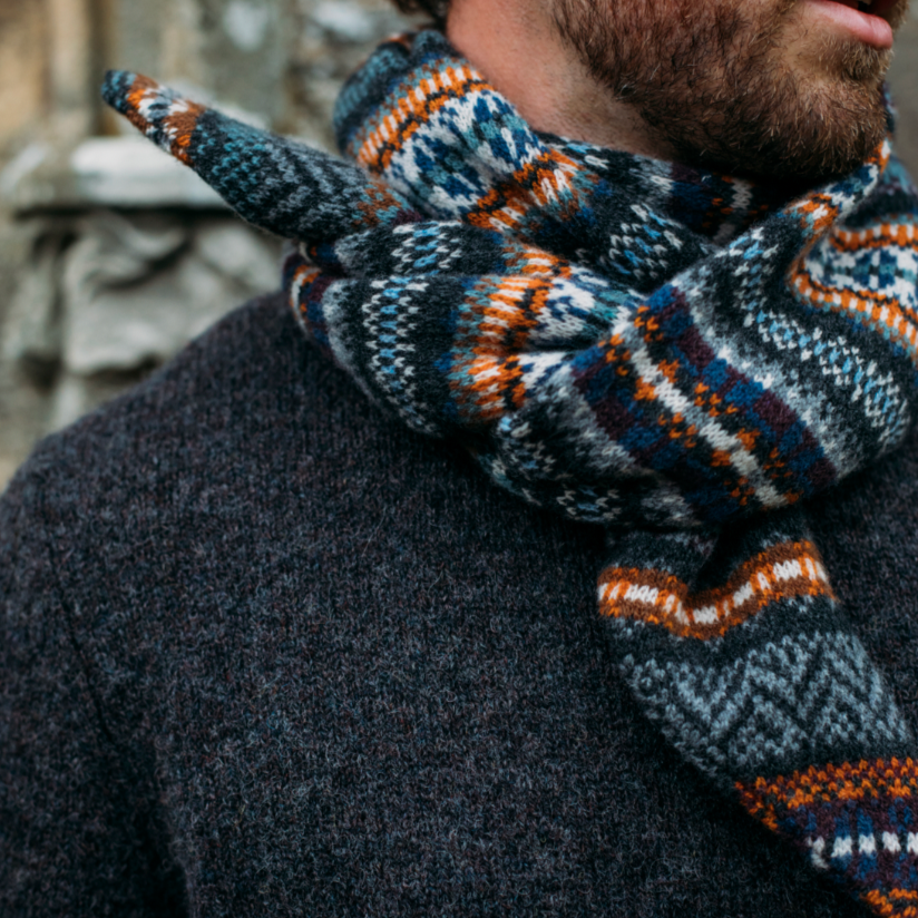 Eribé's Pioneer fair isle Scarf in Hera. Merino wool, free shipping.