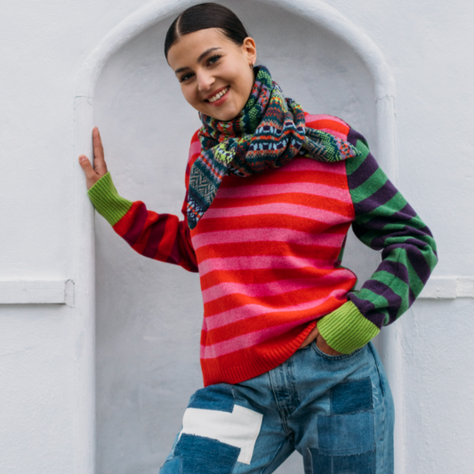 Eribé's Pioneer fair isle scarf in Limelight. Quality Scottish Merino Knitwear.