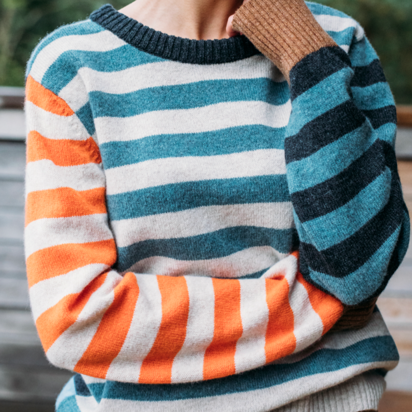 Eribé's Stobo Stripe women's Sweater in Phoebe. Quality Merino Wool.