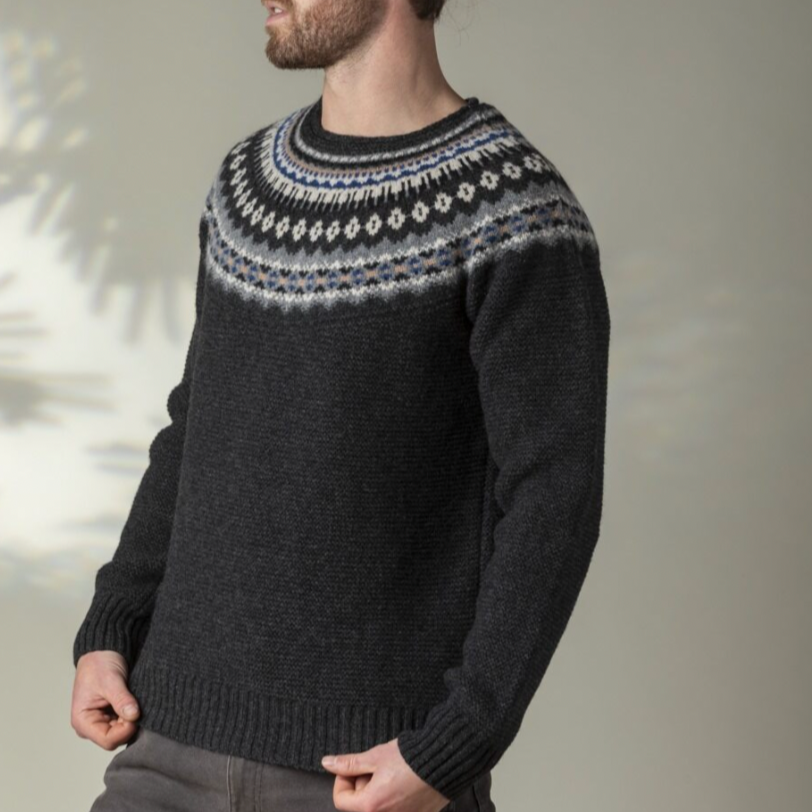 Eribé's Men's Stoneybrek merino wool Sweater in Aries. Merino Wool knitted in Scotland.