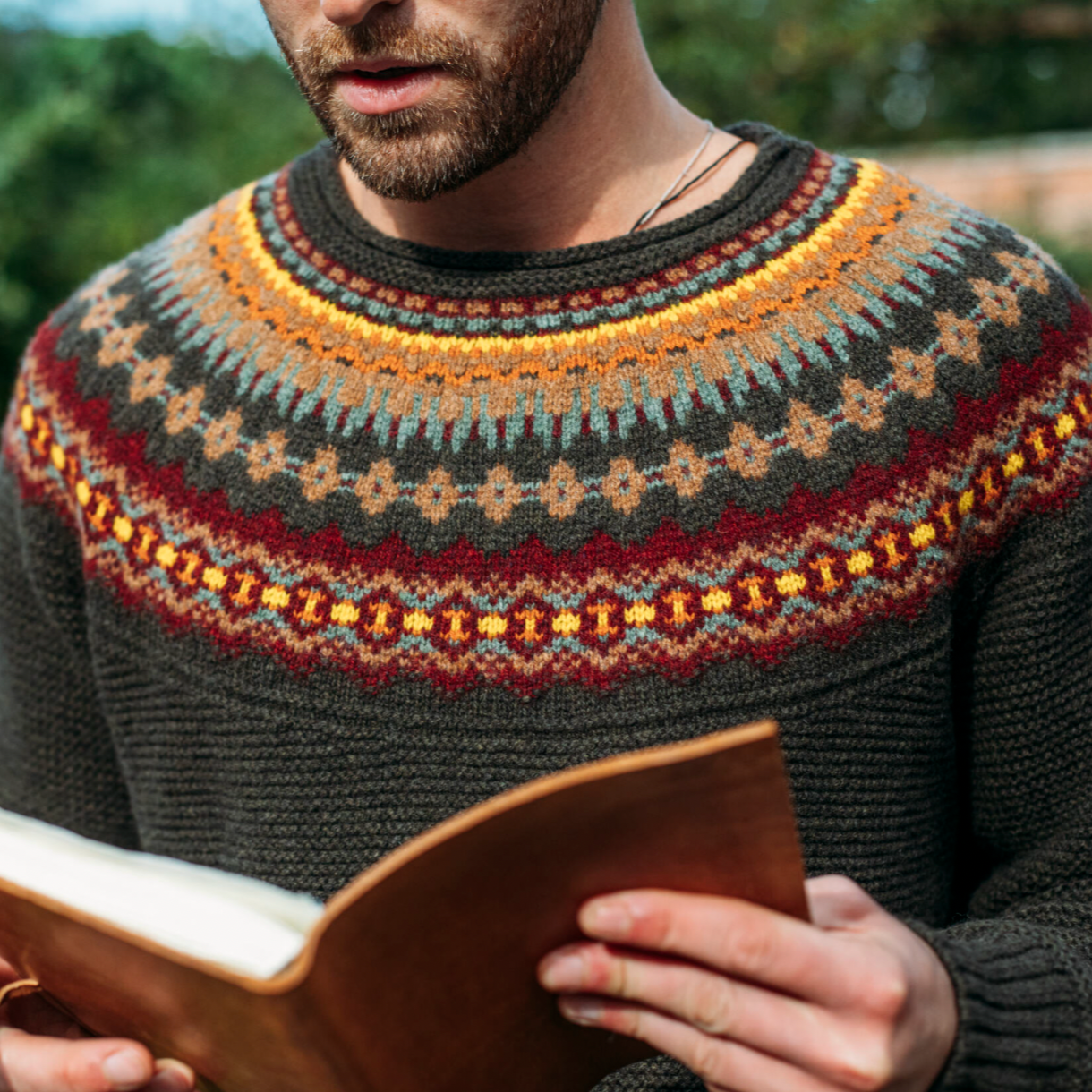 Eribé's Men's Stoneybrek knitted Sweater in Red Oak. Quality Merino Wool.