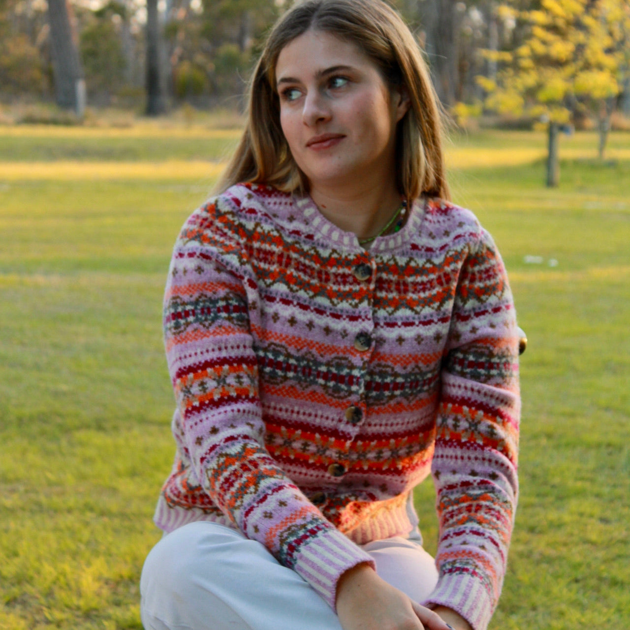 Westray Cardigan in Orange Burst by Eribe. Quality Scottish Knitwear.