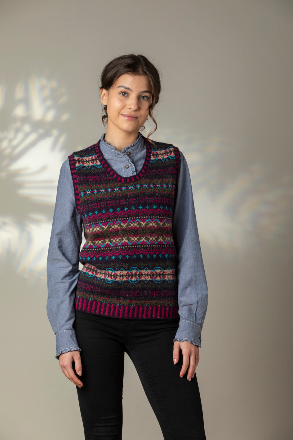 Eribe's fair isle Westray Vest in Elderberry