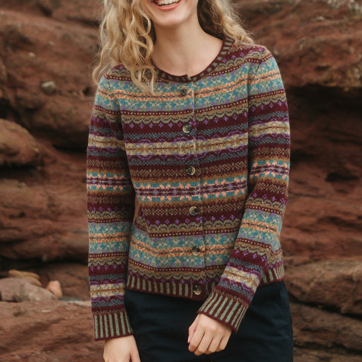 Eribe Westray Cardigan Shetland Wool Fairisle. Erica.