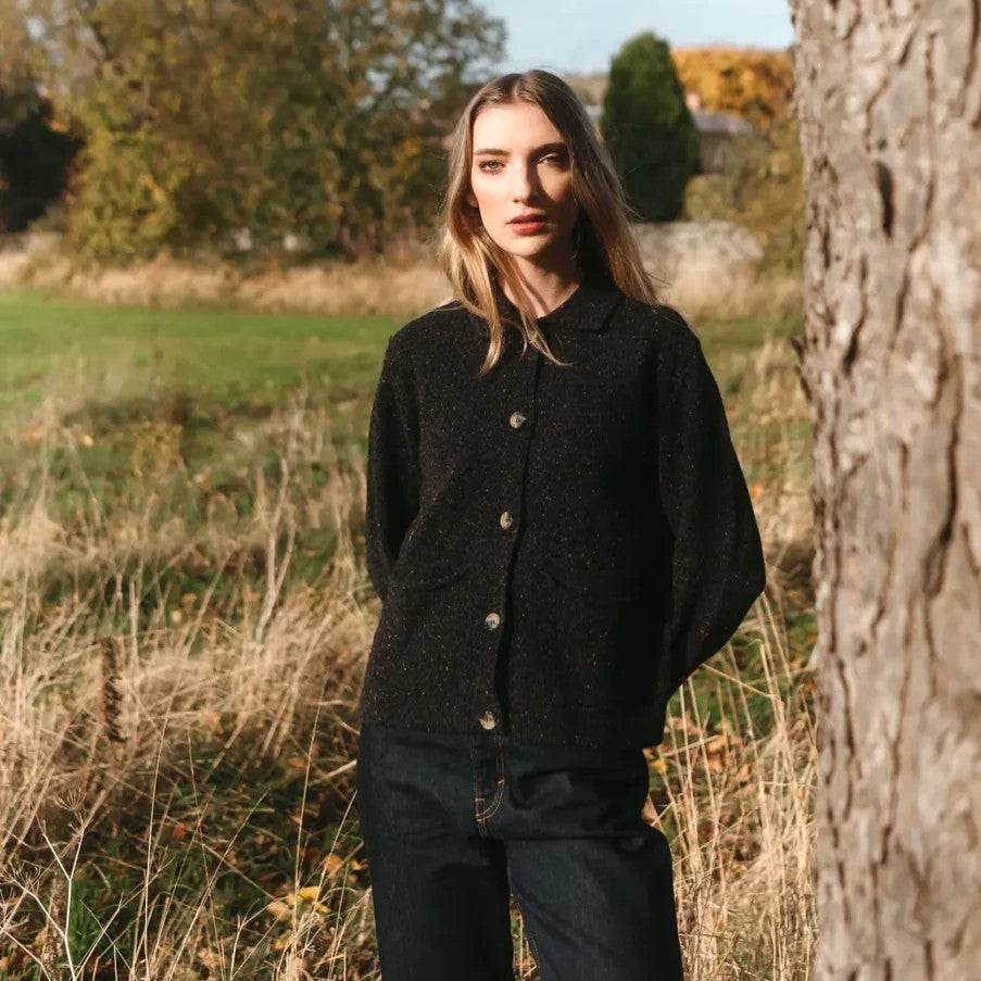 Eribe Brora women's woollen jacket in dark charcoal with tweed flecks